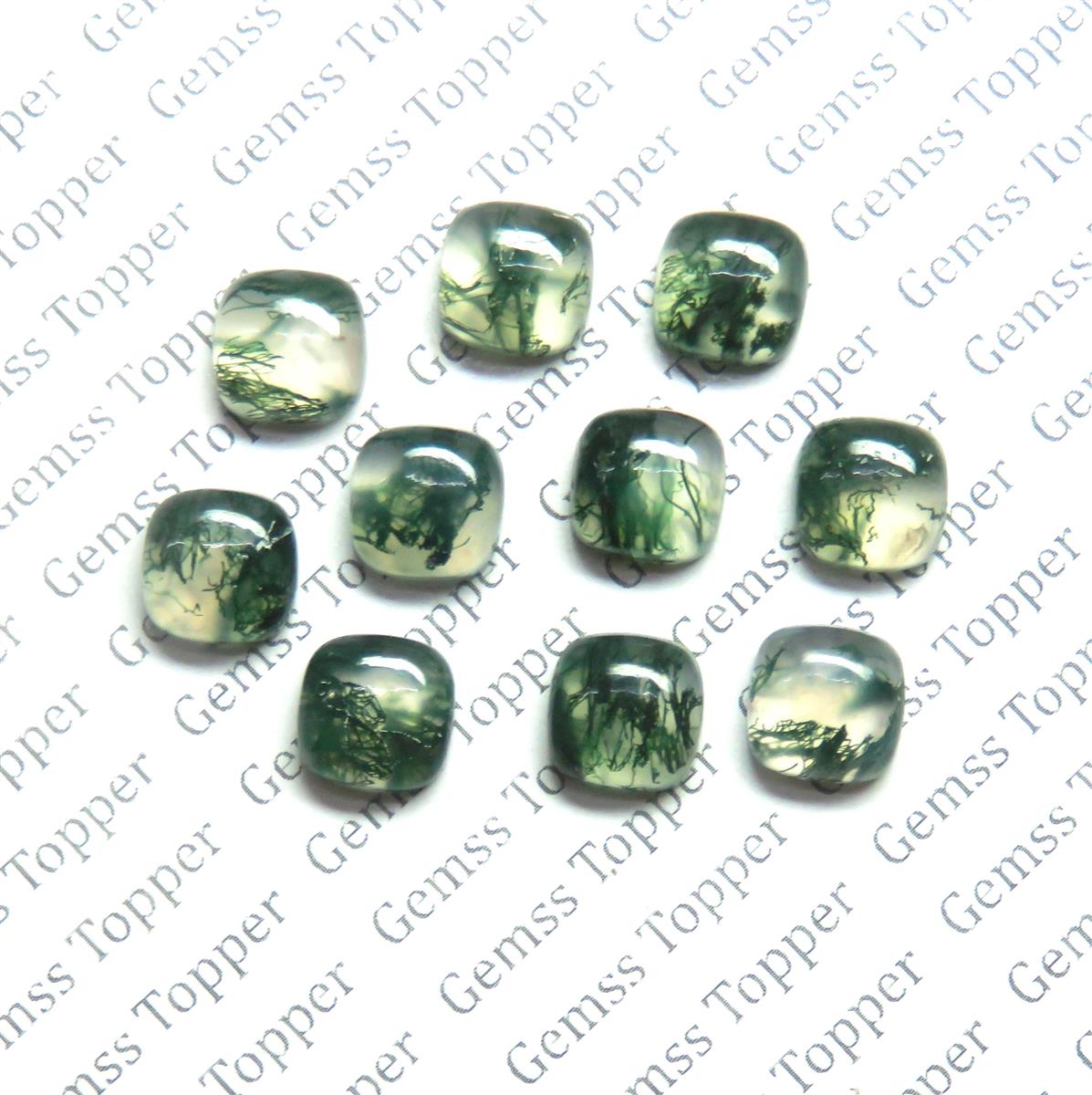 Moss Agate 10x10 mm Cushion Cabochon